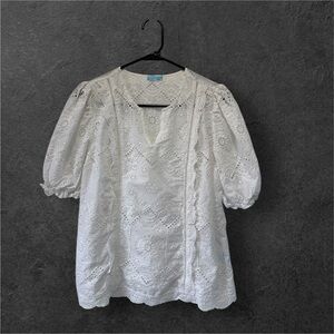 J.McLaughlin Women's White Jonie Short Sleeve Eyelet Lace Top Size Medium